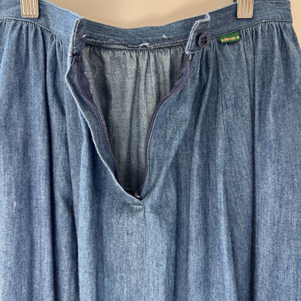 BIS Skirt Womens XS Blue Denim Ruffle Tier Prairie Full Midi Pockets Vintage 80s - Picture 7 of 12